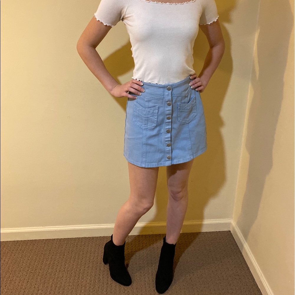 Blue denim mini skirt